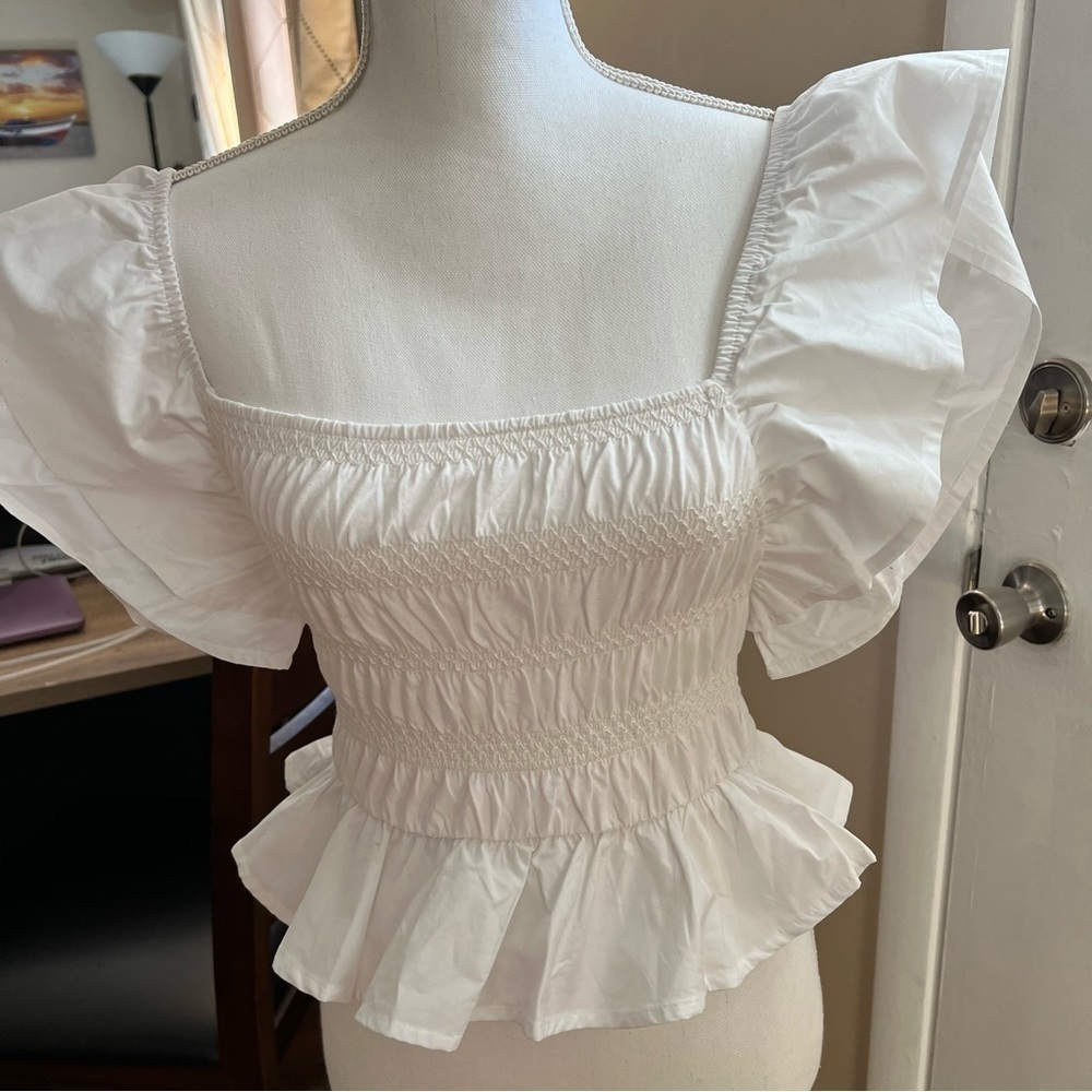 ZARA TOP RUFFLED BODICE WITH BUTTERFLY SLEEVES - Picture 2 of 16
